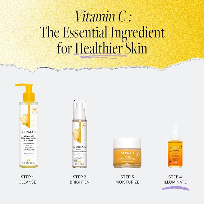 Derma E Vitamin C Glow Face Oil, Facial Oil Nourishes, Brightens and Illuminates for a Radiant Glow, Moisturizing Face Oil with Turmeric, Seabuckthorn and Red Raspberry, 1 Fl Oz