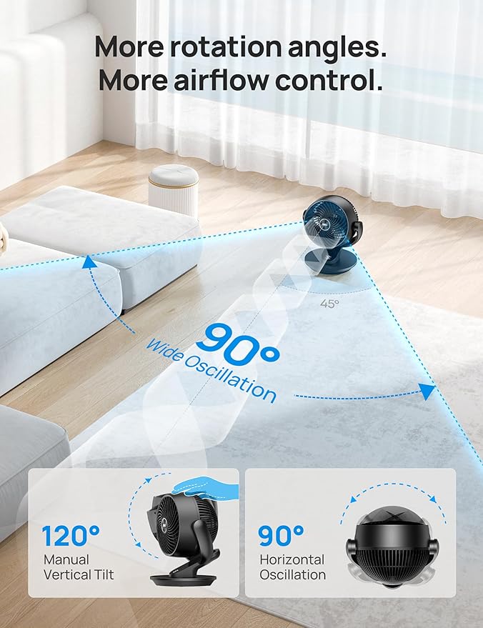 Dreo Table Fan for Bedroom, 13-Inch Oscillating Air Circulator Fan, 120° Tilt Adjustment, 28dB Ultra-Quiet, 70ft Powerful Airflow, 4 Speeds Desk Fans with Remote for Whole Room, Home, Office
