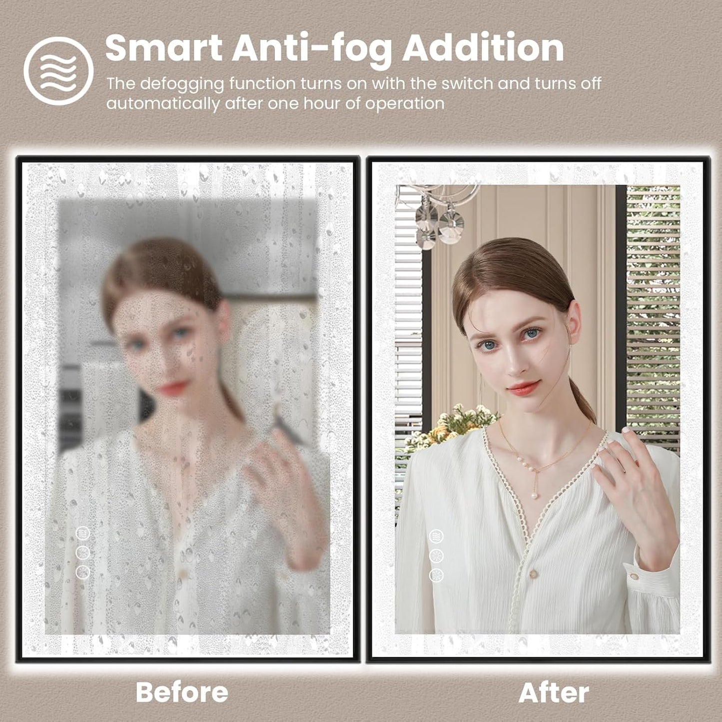 Amorho 40"x 32" LED Bathroom Mirror with Black Frame, Front Light and Backlit(Controlled Separately), Stepless Dimmable, Anti-Fog, Shatter-Proof, 3 Colors, Memory
