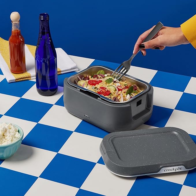 Crock-Pot 28-Ounce Mini Electric Heated Lunch Box, Portable Food Warmer, Perfect for Travel, Car, On-the-Go, Keeps Food Warm, Spill-Free, Dishwasher-Safe, Ideal Gift for Men and Women, Gray