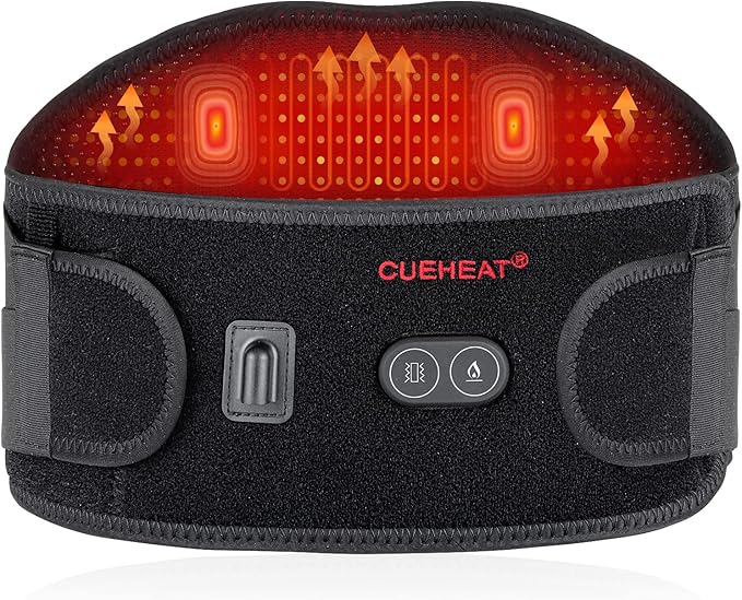 CUEHEAT Heated Waist Belt, Cordless Heating Pad for Low Back, Electrical Heating and Massage, Rechargeable Battery Powered (Dark Black, 53inch)