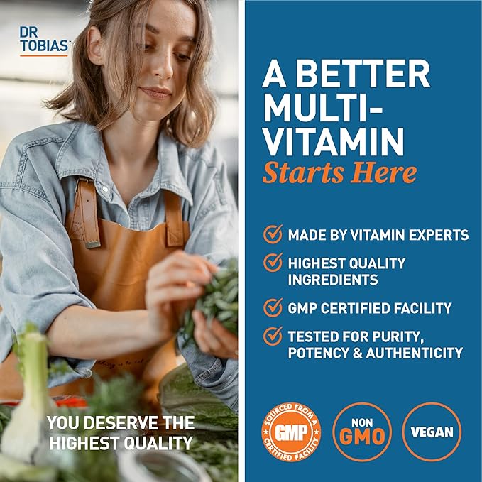 Dr. Tobias Adult Multivitamins and Ashwagandha Capsules, Support Overall Wellness & Balanced Energy & Resilience, Vegan, Non-GMO