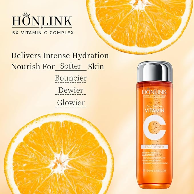5X Vitamin C Toner HONLINK Facial Care Toner, Hyaluronic Acid Hydrating Facial Treatment for Even Skin Korean Tone, Safe Glowing Skin 130ml,K-Beauty,Tk Popular Skin Care Products, Women Gift