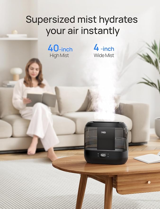 Dreo Smart Humidifiers for Bedroom, Top Fill 4L Supersized Cool Mist Humidifier with Nightlight, 32H Runtime, Touch/APP/Voice Control, 28 dB Quiet Ultrasonic Humidifiers for Large Room, Baby, Plants