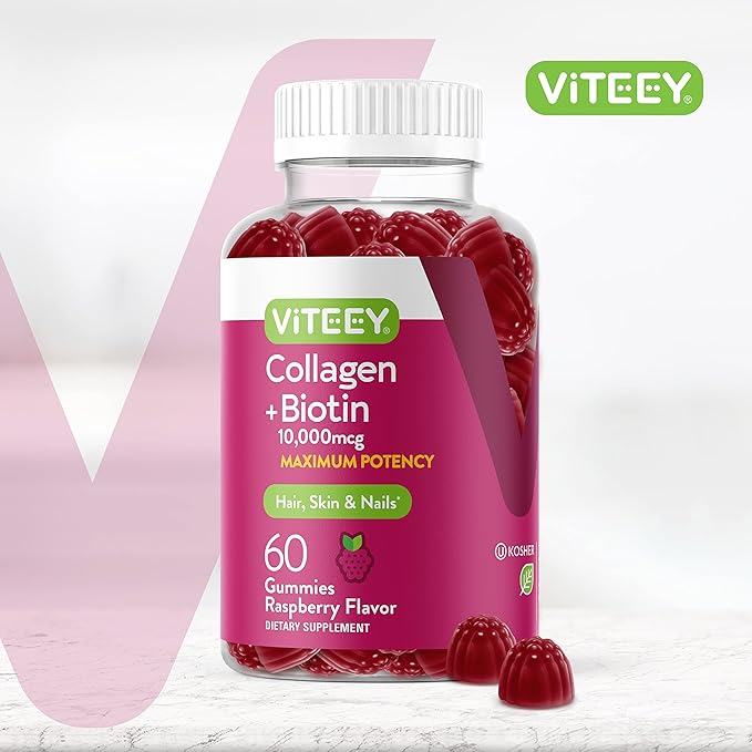 Collagen and Biotin Gummies for Hair Skin and Nails - Hair Growth Vitamins, Nail Growth, Skin Vitamins - Biotin and Collagen Gummies for Women, Men, & Teens - Tasty Chewable Raspberry Flavored Gummy