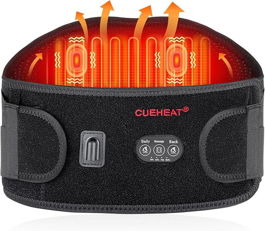 CUEHEAT Heated Waist Belt, Cordless Heating Pad for Low Back, Electrical Heating and Massage, Rechargeable Battery Powered (Black Upgraded,45 inches)