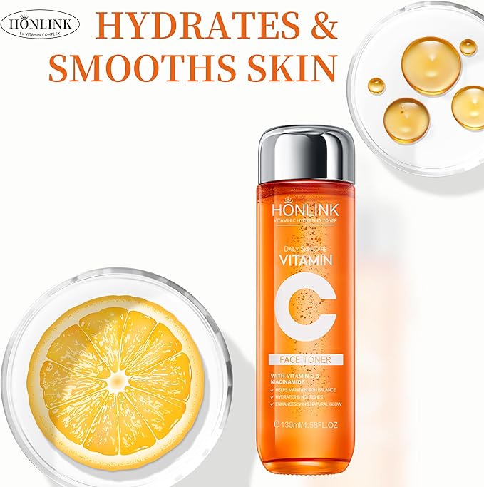 5X Vitamin C Toner HONLINK Facial Care Toner, Hyaluronic Acid Hydrating Facial Treatment for Even Skin Korean Tone, Safe Glowing Skin 130ml,K-Beauty,Tk Popular Skin Care Products, Women Gift