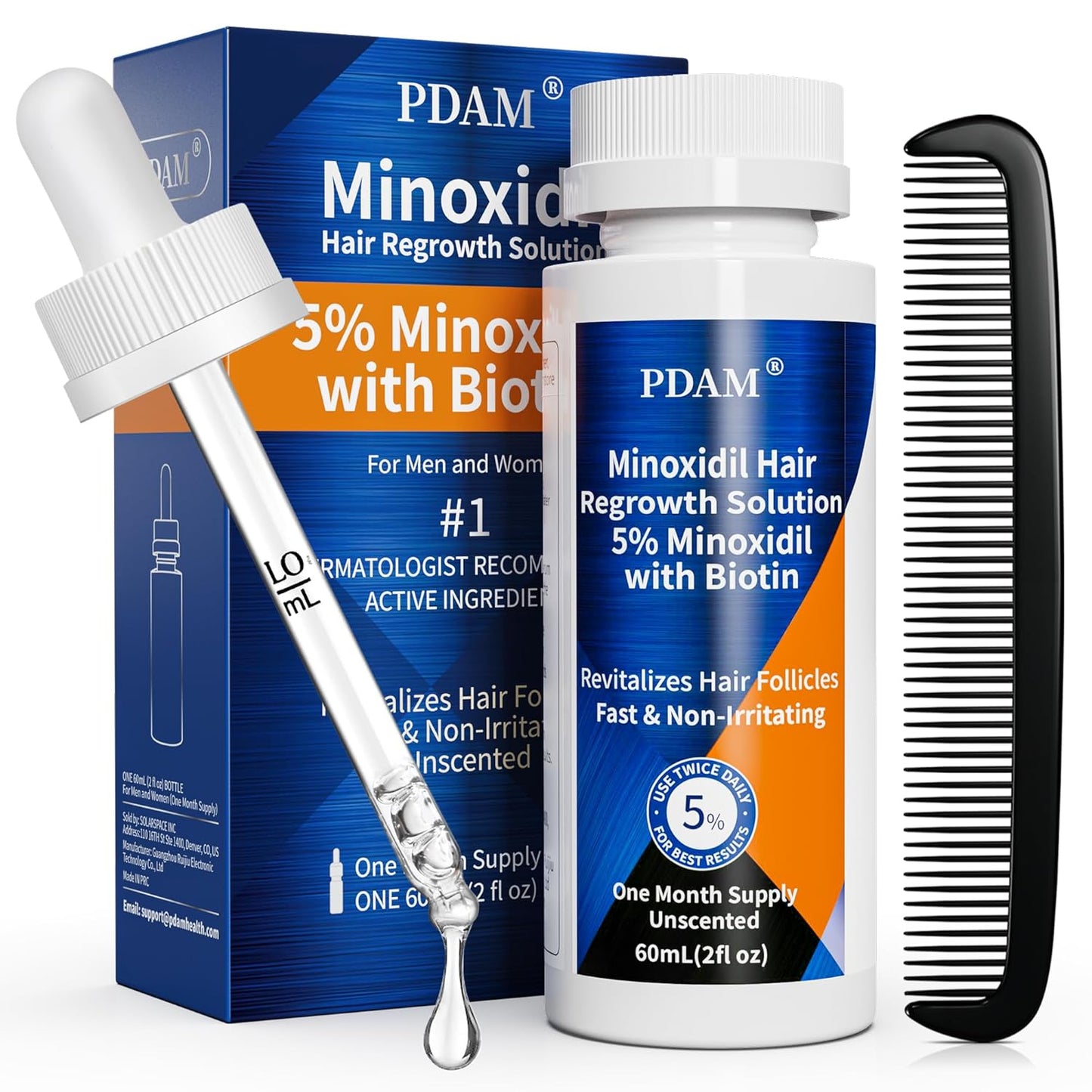 5% Minoxidil for Men Hair & Beard Growth Kit, Minoxidil for Women Hair Growth Serum, Extra Strength Hair Loss Treatment for Thinning Hair, Promotes Thicker Fuller Regrowth, Nourishes Scalp, 2oz