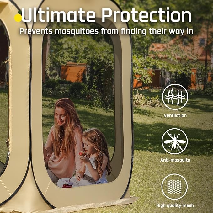 6x6 FT Pop Up Screen Tent - Instant Screened Gazebo Canopy with Mosquito Net, Portable Backyard Tent for 4-6 People, Easy Setup Patio Shelter for Camping, BBQ, Sports & Outdoor Activities