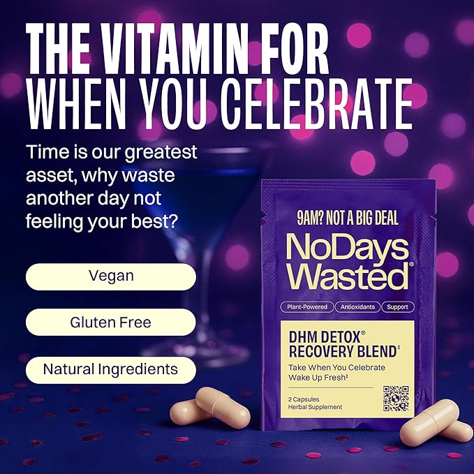 DHM Detox® - No Days Wasted® - New Look - Dihydromyricetin (DHM Supplement), Milk Thistle, Prickly Pear, B Vitamins, Hydration Electrolytes Blend-Take During Evening for Better Next Day and Recovery