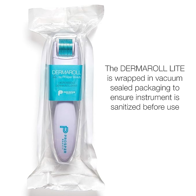 Derma Roller Microneedle Kit [DERMAROLL LITE 0.25mm by Prosper Beauty] Face Roller with Replaceable Head Exfoliation Microdermabrasion Micro Derma Skin Care Tool Dermaplaning Microneedling