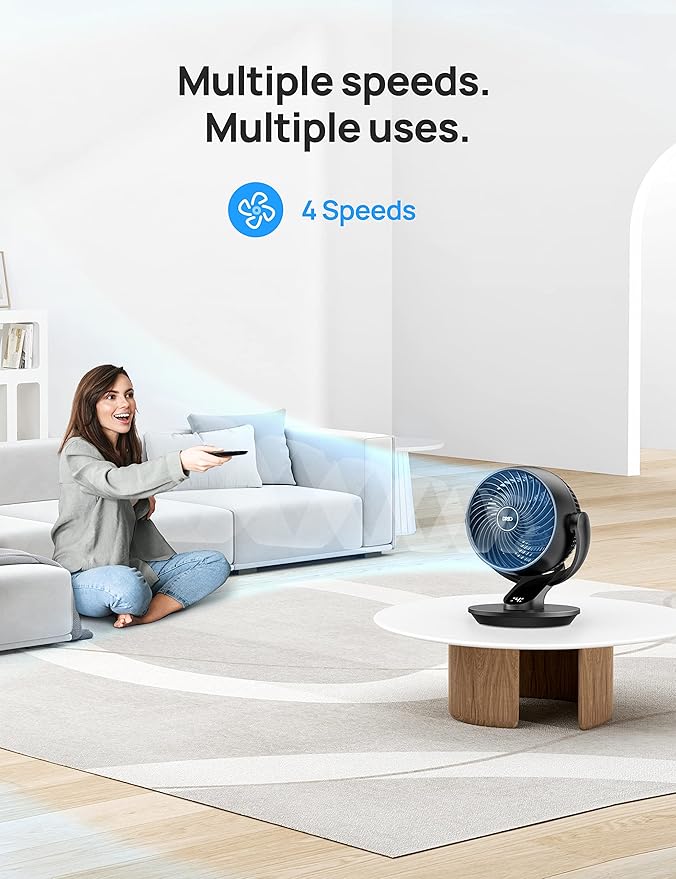 Dreo Table Fan for Bedroom, 13-Inch Oscillating Air Circulator Fan, 120° Tilt Adjustment, 28dB Ultra-Quiet, 70ft Powerful Airflow, 4 Speeds Desk Fans with Remote for Whole Room, Home, Office