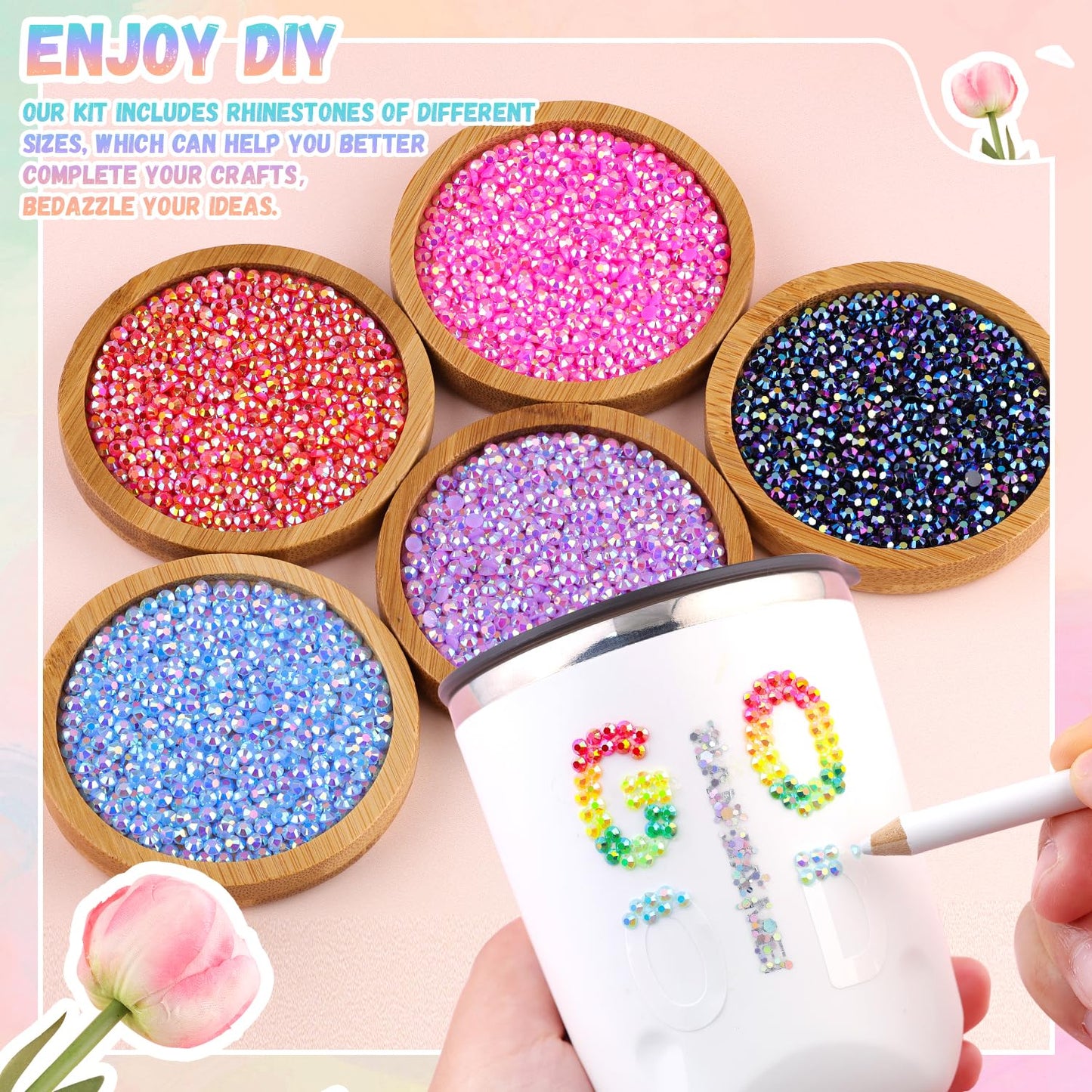 24000Pcs Resin Jelly Rhinestones with Tweezers for Crafting, Multi Colors 3mm Non Hotfix Flatback Gems, Bedazzling Crystal for DIY Crafts Clothing Tumblers Mugs Shoes Decor Nail Art