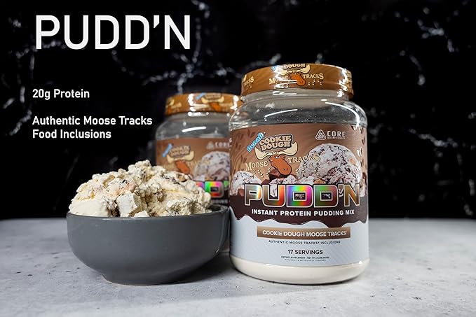 Core Nutritionals Pudd'n, Instant Protein Pudding Mix, Authentic Moose Tracks Food Inclusions, 20G Protein, 17 Servings (Cookie Dough Moose Tracks, 2 lb)