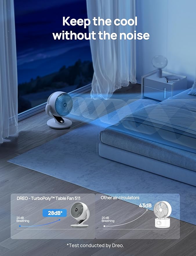 Dreo Oscillating Fan for Bedroom, 13 Inch Quiet Table Fans for Home Whole Room, 70ft Powerful Airflow, Desk Air Circulator Fan with Remote, 120° Adjustable Tilt, 4 Speeds, 8H Timer, for Office Desktop