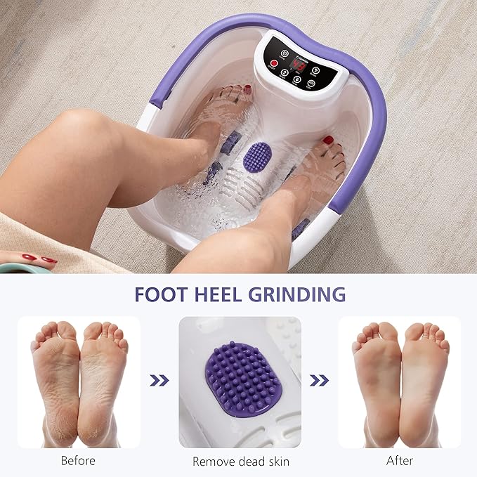 COMFIER Foot Spa Bath Massager with Heat, Pedicure Foot Spa with Bubbles, Red Light, Pumice Stone and Shiatsu Massage Rollers, Heated Bath Spa for Relaxation and Stress Relief (Purple)