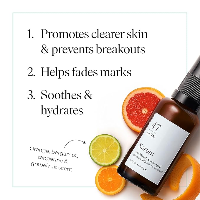 47 Skin Hydrating Face Serum for Clearing Acne and Scars, Anti-Blemish & Scar Repair Serum Skincare Treatment with Silver Chitoderm Smooth Skin Moisturiser Serum for All Skin Types (1.69 oz)