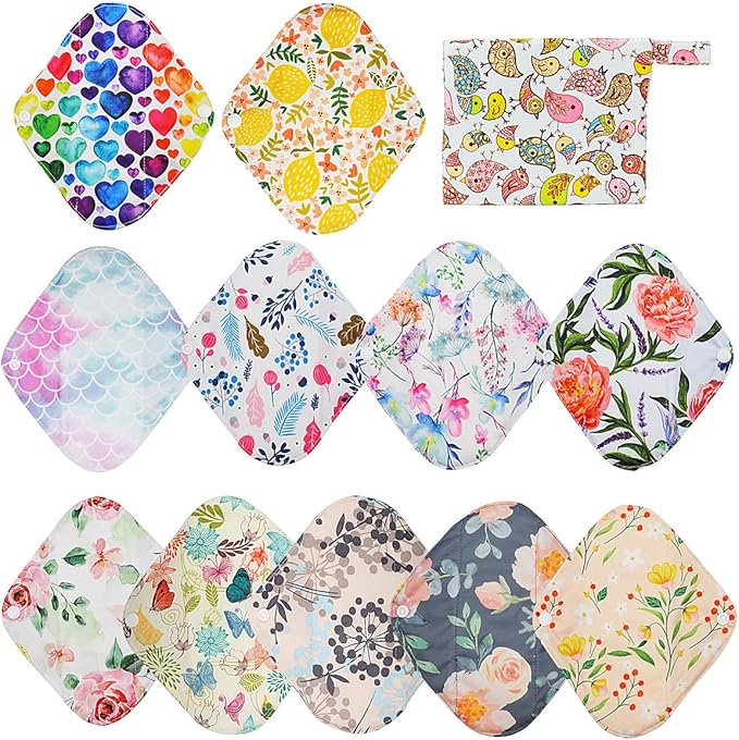 12 Pieces Cloth Menstrual Pads,Reusable Sanitary Pads,Size 8 inch Panty Liner,Unscented