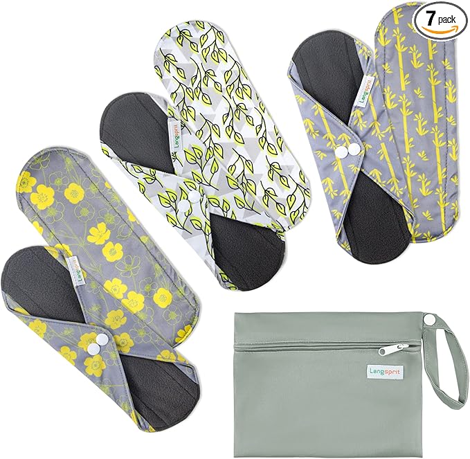 7pcs Set 1 pc Mini Wet Bag +6pcs Absorbent Reusable Sanitary Pads/Washable Cloth Menstrual Pads（Spring,S…