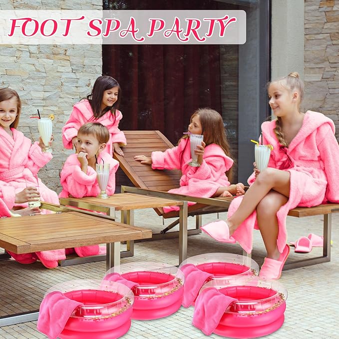 12 Pcs Foot Spa Kit for Girls 13.8 x 13.8 x 6.7 Inch Foot Care Bath and 12 x 28 Inch Hand Towels Washbasin Salon Towels for Spa Party Sleepover Party Supplies, Rose Red