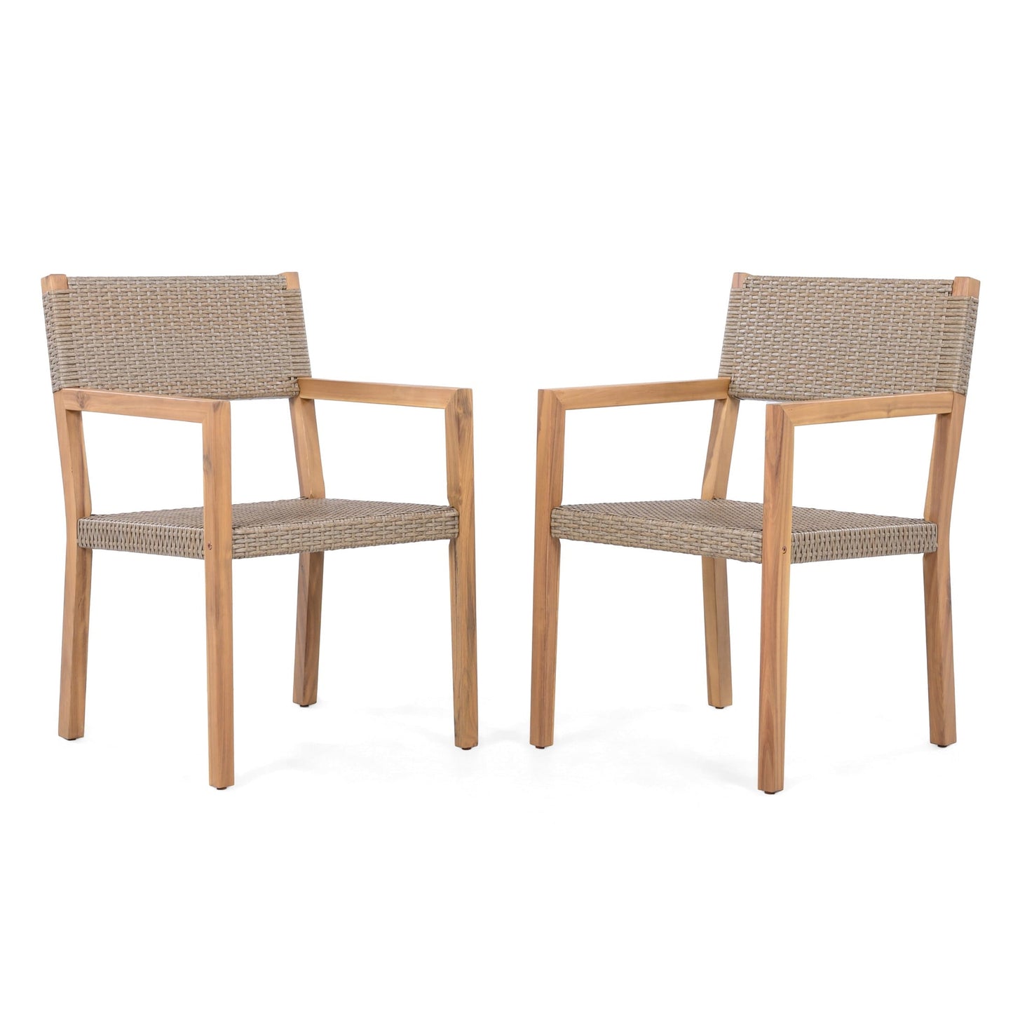 Christopher Knight Home Wicker Outdoor Dining Armchair with Cushion, Solid Wood Frame, Light Brown+Teak