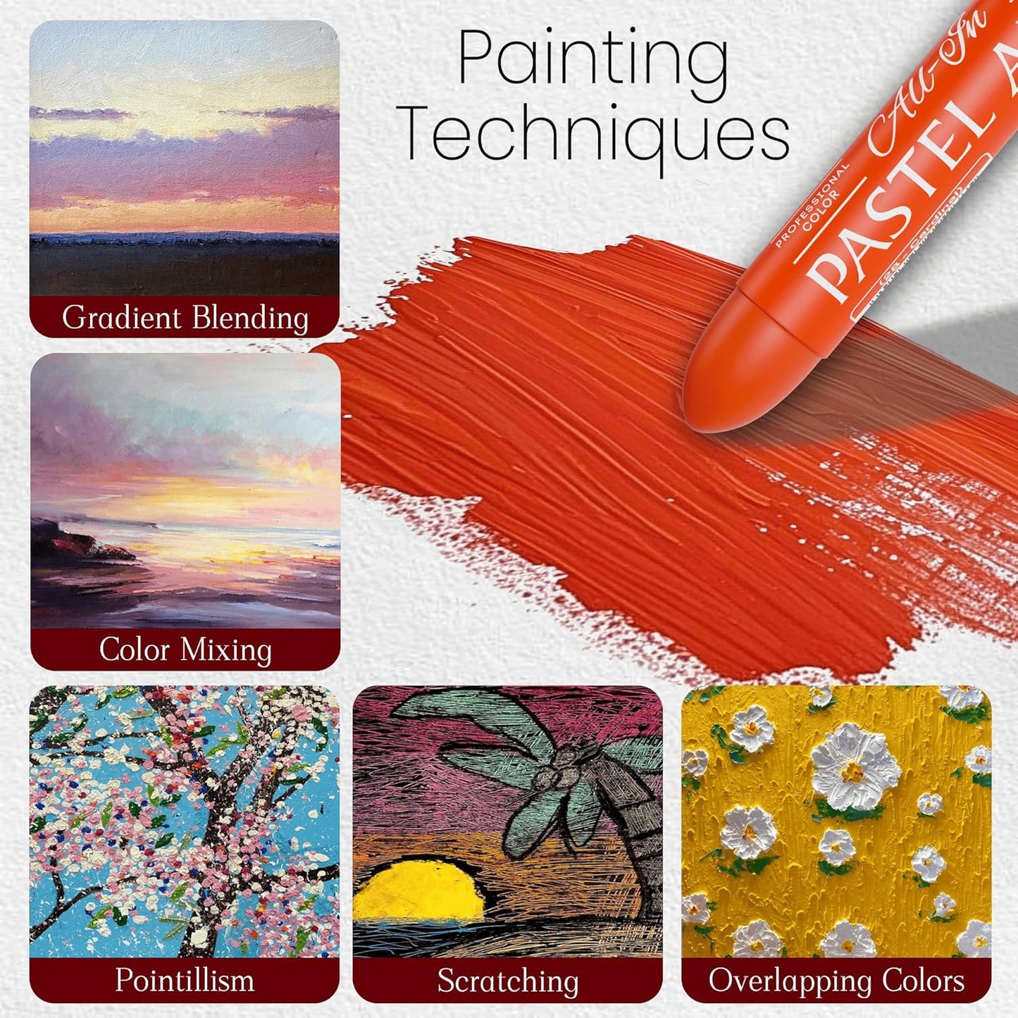 6 Pack Jumbo Oil Pastels Set (14 x 84 mm), Soft Oil Pastels with Vibrant Colors, Great Blending and Layering, Pastel Crayons for Professional Artists and Hobbyists