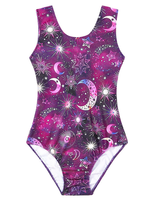 Domusgo Gymnastics Leotards for Girls 7-8 Years Old Purple Sparkly One Piece Tumbling Outfits