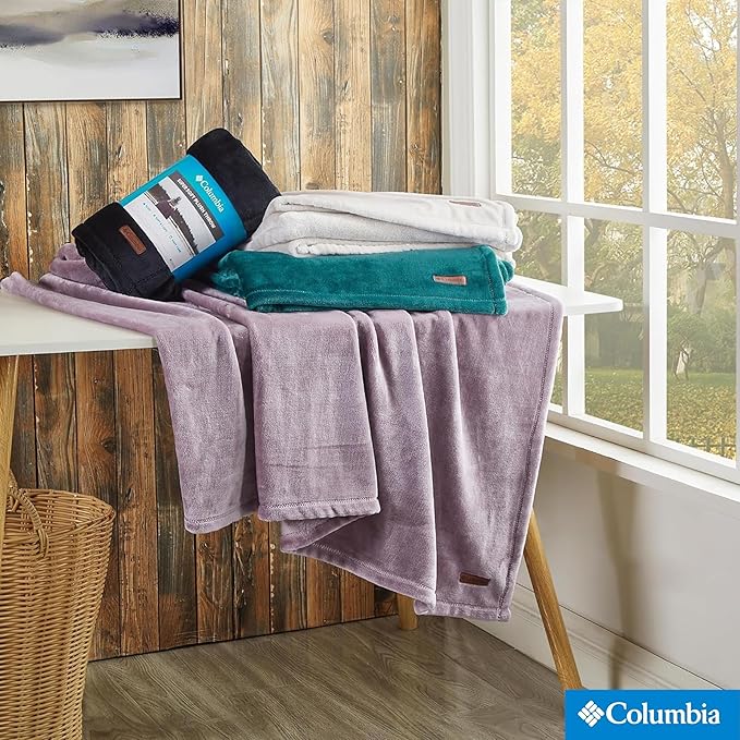 Columbia 50" x 60" Super Plush Lightweight Throw Blanket - Outdoor Essentials for Camping, Picnics, and Adventures, Soft and Cozy Home Essentials for Bed and Living Room - Black