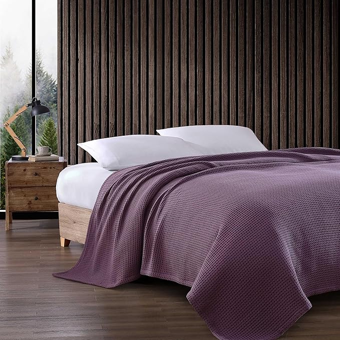 Eddie Bauer - Twin Blanket, Super Soft & Medium Weight, Softens Every Wash (Solid Waffle Purple, Twin)