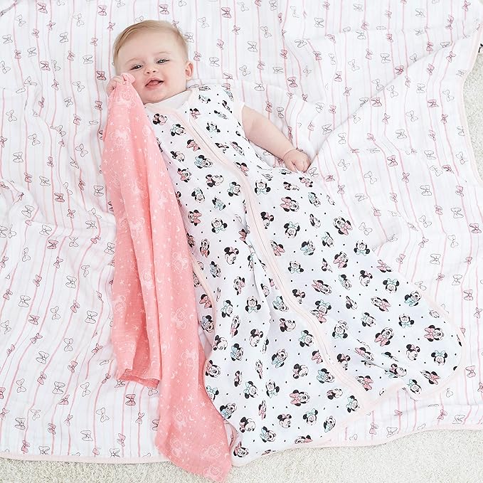 aden + anais Dream Blanket, Boutique Muslin Baby Blankets for Girls & Boys, Ideal Lightweight Newborn Nursery & Crib Blanket, Unisex Toddler & Infant Bedding, Shower Gifts, Minnie Mouse Rainbows
